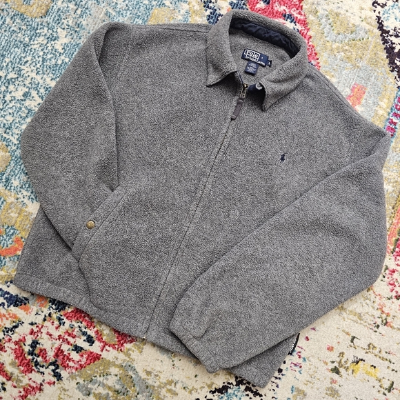 Polo Ralph Lauren Mens Size Large Polartec Fleece Jacket Zip Gray Snap Pockets - Picture 1 of 15